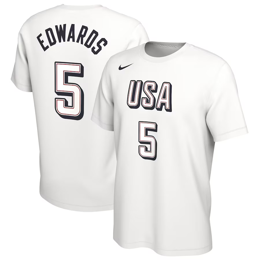 Men 2024 Paris Olympics USA basketball #5 Edwards white T shirts->nba t-shirts->Sports Accessory